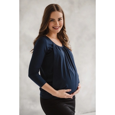 Blúzka na dojčenie tehotenská blúzka Kangaroo 7/8 rukáv Navy Blue