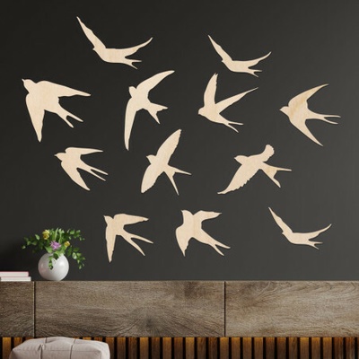 Dřevěné dekorace na zeď letící ptáci | FLOCK 4479 PR0542