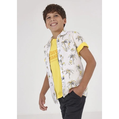 MAYORAL Риза с къс ръкав с щампи за момче Майорал в бяло