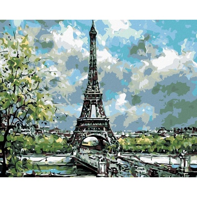 zuty Malování podle čísel Eiffelovka s jarními stromy 100 x 80 cm bez rámu a bez vypnutí plátna 8596530026143
