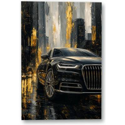 Plakát – Tmavý automobil v městských odrazech Bez rámu Ano Bez rámu 90 × 135 cm