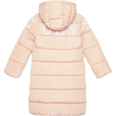 GUESS Дълго зимно яке за момиче в бледо розов цвят с голям надпис Guess