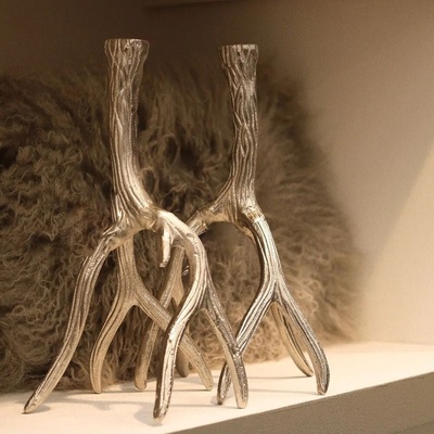 Stříbrný raw svícen stojící paroží Antlers - 14*11*24cm - Mars & More