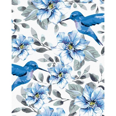 Zuty Malování Podle Čísel Modré Květy A Kolibříci 80 x 100 Cm Plátno 8596530105947