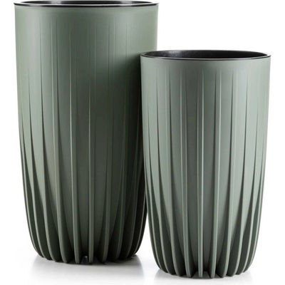 HowHomely PLASTOVÝ KVETINÁČ STRIPPED SADA 2KS 25X42 CM+30X51,5 CM ZELENÁ