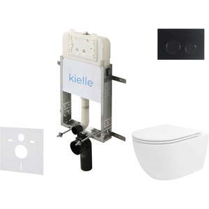 kielle Genesis New - Комплект структура за вграждане, тоалетна чиния Oudee Vortex, Rimless+, SoftClose седалка и бутон Gemini New II, черен мат 30528SZ33 (30528SZ33)