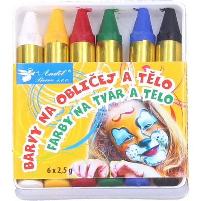 Farby na tvár a telo 6 ks perleťové v sáčku 6 x 7cm