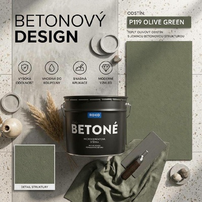 Rokospol Roko Betoné dekorativní stěrka P119 Olive Green 7 kg