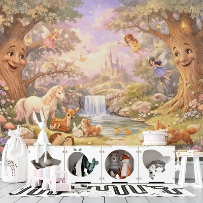 Art Gift Decor Детски фототапет вълшебна гора с феи и животни