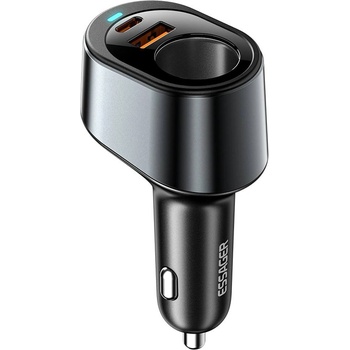 ESSAGER 120W зарядно за кола с разклонител, USB-A, Type-C, 85W запалка - черен