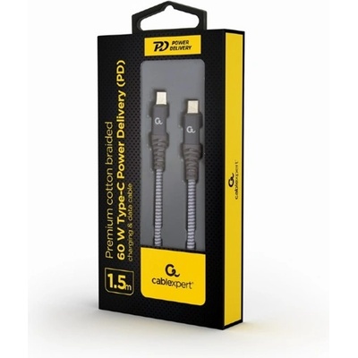 Gembird Cablexpert Кабел USB 2.0 C - C, FLAT, зарядно устройство/данни 60W, M/M 1, 5M, сив CC-USB2B-CMCM60-1, 5M (CC-USB2B-CMCM60-1.5M)