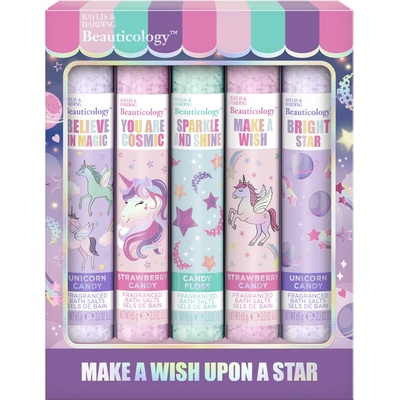 Baylis & Harding Beauticology Unicorn Candy sůl do koupele 2 x 65 g + Strawberry Candy sůl do koupele 2 x 65 g + Candy Floss sůl do koupele 65 g
