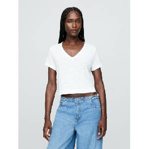 GAP Ленено кроп тениска GAP GAP | Byal | ЖЕНИ | XL