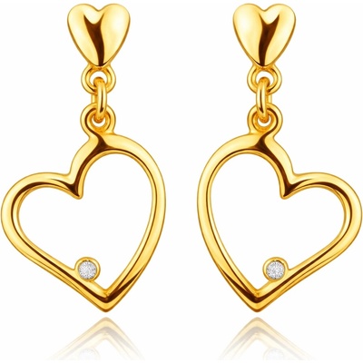Šperky Eshop Pozlacené stříbrné náušnice 925 srdce s diamantem S36.13