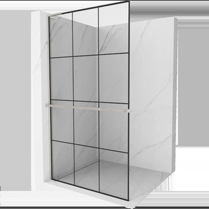 Mexen Kioto+ L стена за душ с рафт Walk-in 120 x 200 см, черна решетка, четкан никел - 800-120-123-97-77 (800-120-123-97-77)