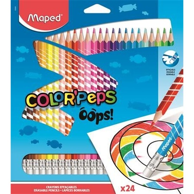 Maped ColorPeps Oops sada barevných tužek trojúhelníkové s možností gumování 24 různých barev 832824