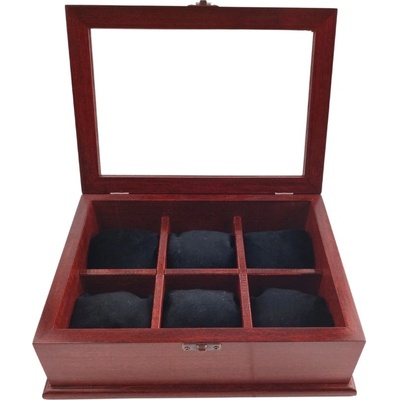 Луксозна дървена кутия за съхранение на 6 броя часовници в цвят бордо