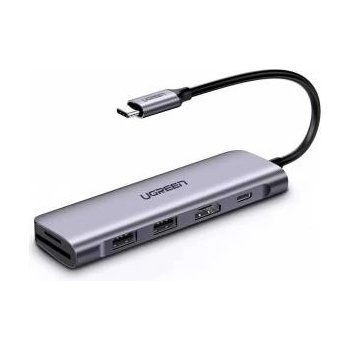 UGREEN Adapter 6w1 UGREEN CM195 Hub USB-C do 2x USB 3.0, HDMI, SD/microSD, 100W (szary)