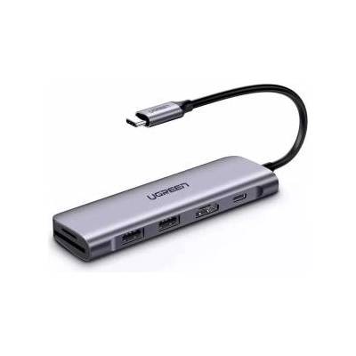 UGREEN Adapter 6w1 UGREEN CM195 Hub USB-C do 2x USB 3.0, HDMI, SD/microSD, 100W (szary)