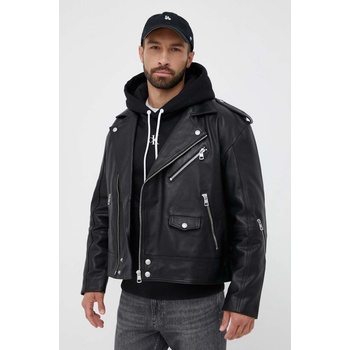 Calvin Klein Jeans Kožená bunda pánska čierna prechodná J30J323398
