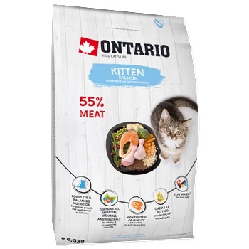 ONTARIO KITTEN SALMON cat food - суха храна за подрастващи котенца от 1 до 12 месеца със сьомга 6, 5 кг, Чехия 213-10077