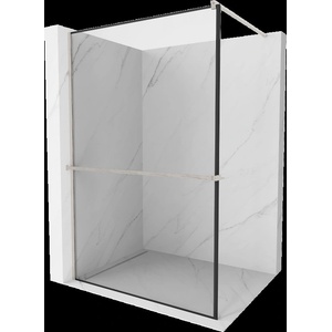 Mexen Kioto+ стъклена стена за душ с рафт Walk-in 90 x 200 cm, черна рамка, четкан никел - 800-090-121-97-70 (800-090-121-97-70)