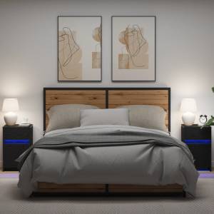 vidaXL LED нощно шкафче 2 бр. Черен дъб 38 x 34 x 61 см (874148)
