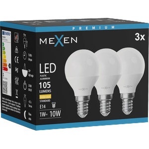 Mexen Nova 3x LED крушка E14, G45, 1W, Топла - 3000K, 105 lm - L101-E14-0130-01x03 (L101-E14-0130-01x03)