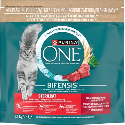 Purina ONE Bifensis Sterilised granule pro kočky hovězí 1,4 kg