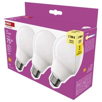 EMOS LED žiarovka Classic A60 E27 9,5 W 75 W 1055 lm Teplá biela ZQ5E51.3