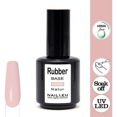 Nail1 Rubber Base Natur Gel Lak Lahvička se štětcem 15 ml