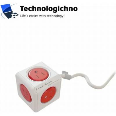Контакт PowerCube 5 гнезда червен Schuko (8718444085652)