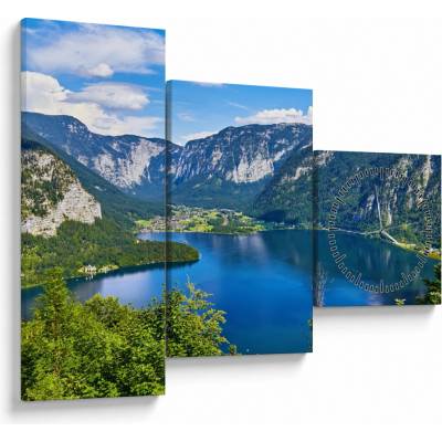 Obraz - Halštatské jezero, Hallstatt, Rakousko (s hodinami), třídílný 90x70 cm s hodinami – Hledejceny.cz