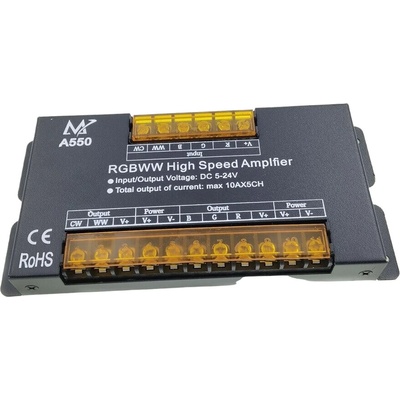 Zesilovač pro RGBWW LED pásky, 5x10A, 5V-24V