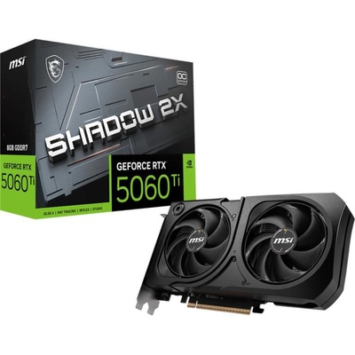 Видео Карта MSI Video Card NVIDIA GeForce RTX 5060 Ti 8G SHADOW 2X OC PLUS, 8GB GDDR7, 128-bit, 2617 MHz Boost, 4608 CUDA Cores, PCIe 5.0 (x8), 3x DP 2.1b, HDMI 2.1b, RAY TRACING, Dual Fan, 180W TDP, (RTX_5060_TI_8G_SHADOW_2X_OC_PLUS)