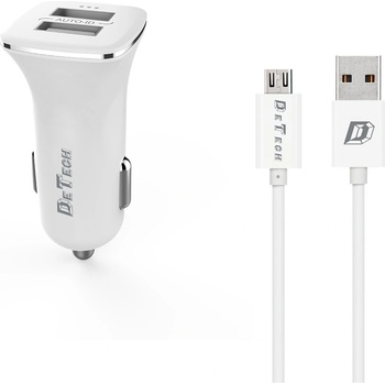 DeTech Зарядно устройство за кола DeTech, DE-C01M, 5V/2.4A, 12/24V, С Micro USB кабел, 2 x USB, Бял - 14124 (14124)