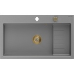 Mexen Omar гранитна мивка с 1 камера 800 x 480 mm, сива, сифон златен - 6520801005-71-G (6520801005-71-G) Мивка за вграждане