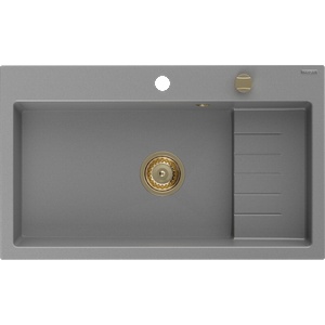 Mexen Omar гранитна мивка с 1 камера 800 x 480 mm, сива, сифон златен - 6520801005-71-G (6520801005-71-G) Мивка за вграждане
