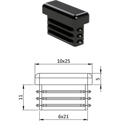 Krytka plastová 10 x 25 mm, černá