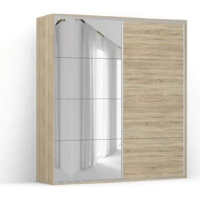 BRW Гардероб FLEX - 221*66*240 - дъб сонома / огледало (FLEX/sonoma-glanc-lustro/39-221-66-240-sonoma-glass)