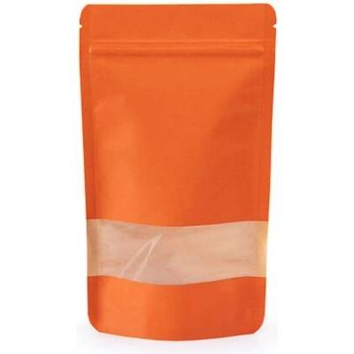 Doypack ZIP | oranžový kraft papír s okénkem obsah 250ml (110 × 185 + 65mm)