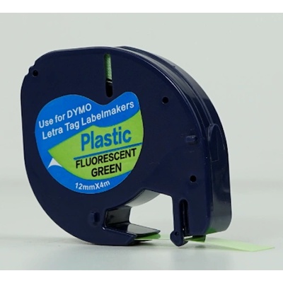 Compatible Dymo 91212 LetraTag 12mm x 4m, черен печат / флуоресцентни зелен фон, съвместима лента (91212)