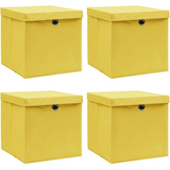 vidaXL Úložné boxy s vrchnákmi 4 ks žlté 32x32x32 cm látkové