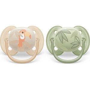Philips залъгалки - Ultra Soft със стерилизаторна кутия 0-6 м - тукан/листа