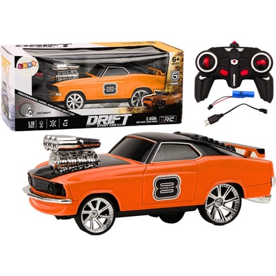 Lean Toys 18566 Dálkově ovládané auto Drift 360 světla zvuky, oranžová 1:18
