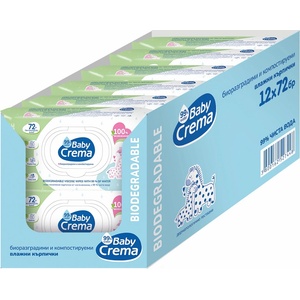 Baby Crema Биоразградими мокри кърпи Baby Crema - 99% вода, 12 х 72 броя (12*2204) - baby