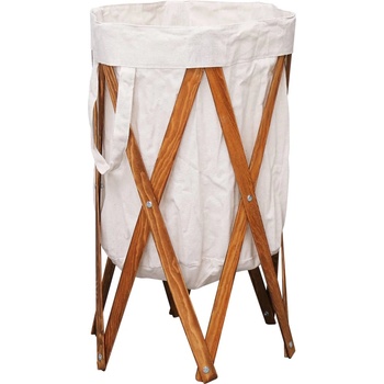 vidaXL Сгъваем кош за пране, кремав, дърво и текстил (284227)