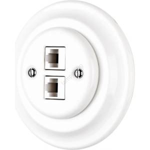 Reblig - Порцеланова ретро Ethernet розетка с рамка 2x CAT. 5E бяла (RG0181)