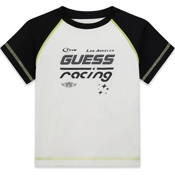GUESS Бяла тениска с черни ръкави за мини момче Guess Racing