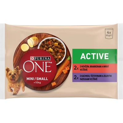 Purina One Mini Adult Dog Active Hovädzia a kačica v šťave 48 x 85 g